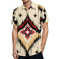 Мъже ризи лятна плажна морска цветна печат на яка бутон с къс ръкав класически блуза Хавай цветни