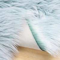 Делукс Ултра мека овча кожа серия пухкави декоративни закрит шаг площ килим, крака Правоъгълник, тюркоаз и бяло, пакет