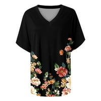 Uorcsa блуза модна универсална v шия флорален отпечатан ежедневен къс ръкав лято жени тениски черни