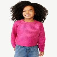 Лъжичка момиче металик фолио пуловер с блузон ръкави, размери 4-12