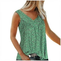 Дамски върши женски тенденции отпечатани без ръкави тениска блуза v шия ежедневни върхове Зелени S Z2413