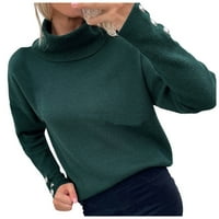 Gotyou Spring Tops женски бутон с висок врат надолу плетен пуловер плътно цвят небрежен хлабав пуловер зелено s