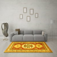 Ahgly Company Machine Pashable Indoor Round Геометрично жълто традиционно килими, 7 'кръг