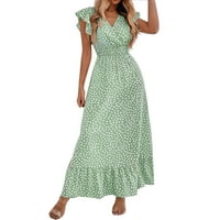 Жени макси рокля за женски ръкав за ръкав плаж дълъг слънчев бохо лятна ежедневна флорална рокля