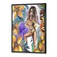 Дизайнарт 'Тропическа Амазонка Жена Войн' Традиционна Рамка Платно Стена Арт Принт