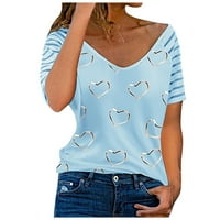 Дамски блузи v-образни небрежни блузи Графични отпечатъци жени тий частен ръкав горещи продажби летни върхове сини s