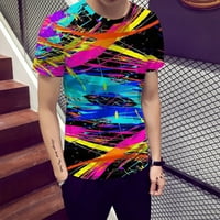 Мъжки мускулна тениска забавна 3D цветна печат кръгла шия с къси ръкави върхове ежедневно блуза тройник небрежна тънка риза