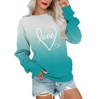 Riforla Valentine's Day for Womens Fashion Love Printing Gradient с дълъг ръкав кръгла врата пуловер пуловер Женски суичър за