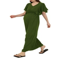 Жени майчинство с къс ръкав рокля солиден цвят v шия ежедневна дълга рокля за дрехи за бременност на фотосесия