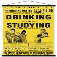 Пиене срещу изучаване на стенен плакат с дървена магнитна рамка, 22.375 34