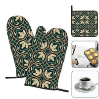 Арабески шаблонни ръкавици, комплект за скоби на саксия, кухненски ръкавици, устойчиви на топлина, микровълнова фурна барбекю