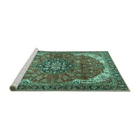 Ahgly Company Machine Wareable Indoor Rectangle Medallion Turquoise Blue Traditional Area Rugs, 8 '12'