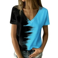 Тениски за жени Графичен V Врат с къс ръкав Съчетаване на цвета, модерен, хлабав, лек, влага по нечети жени върхове