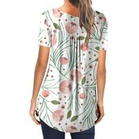 Lhked дамски ризи за летни ризи за жени на разстояние мода жени лято свободен печат кръгла тениска с късо ръкав небрежна блуза