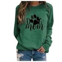 Жени небрежни дълги ръкави кучешки лапа печат о-шийни върхове риза блуза пуловер Небрежен плюс размер тънка туника есенна риза