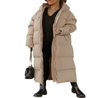Женски зимен топъл ежедневен дълъг палто твърд цвят дълъг ръкав с цип с качулка