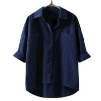 Привлечете женски бутони плюс размер надолу риза с дълги ръкави памучни бельо блузи
