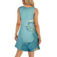 Рокли за жени плюс размер женски екипаж на шия слънчева рокля без ръкави в средна дължина графични щампи плажни слънчеви рокли рокли светло синьо m