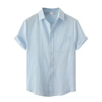 Dtydtpe ризи за мъже, пролетни солидни цветови якички на яка ежедневни къси ръкави блуза мъжки върхове