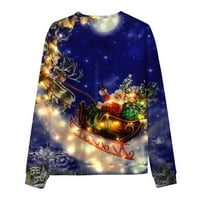Мъже зима есен небрежен O шия дълъг ръкав Коледа отпечатан пуловер суичър топ блуза син XL