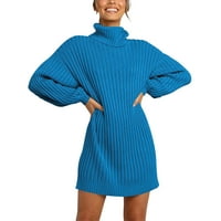 Entyinea плетена пуловерна рокля за жени с дълъг ръкав кръгла шия ежедневно свободно годни пуловер туника рокля син xl