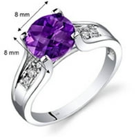 1. КТ кръгъл пурпурен аметист пасианс пръстен с диамант в 14к Бяло Злато