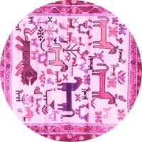 Ahgly Company Indoor Round Animal Pink Traditional Area Rugs, 4 'Round