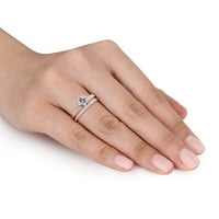 Миабела Женски карат Т. Г. в. аквамарин и карат Т. в. диамант 10кт Розово злато сватбен пръстен комплект