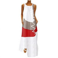 Xiuh Plus размер рокля за жени без ръкави за печат с рокля за ежедневни разхлабени макси рокля бяло xxl