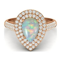 3. CTW Opal Gemstone Sterling Silver Rose Vermeil Pear Shape Halo жени Сватбен пръстен