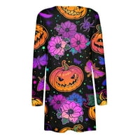 Жилетка за жени Лек Хелоуин отворен фронт свободен ежедневен джоб Hallowen с дълъг ръкав жилетка якета тъмно лилаво 5xl