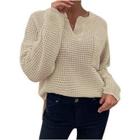Есенни пуловери за костенурка за жени v Врат твърд цвят горен джоб с дълъг ръкав бежов женски пуловер размер l