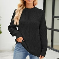 Felwors плета пуловери за жени ежедневни плътни цветове кръгъл пуловер за врата мързелив стил есен и зима нов пуловер с пуловер