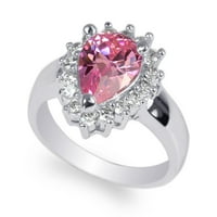 Sterling Silver 1.75ct Pink Pear CZ Halo Ring Size 4-10