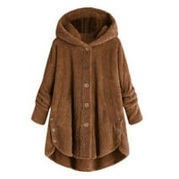 Homchy палто жени плюс размер бутон плюшени върхове с качулка разхлабена жилетка вълнено палто зимно яке