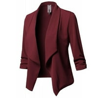 Дамски цвят солиден отворен преден жилетка с дълъг ръкав небрежно палто от яке