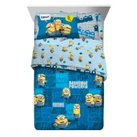 Миньони детско легло в чанта, юрган и чаршафи, синьо и жълто, универсално