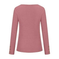 Салон Комплекти просвет под $ Случайния плътна цветна бутони за жени с дълъг ръкав с дълъг ръкав с разхлабена риза блуза отгоре розово m