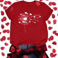 IOPQO тениски за жени жени Свети Валентин печат твърд цвят Топ тениска с къс ръкав Женски върхове