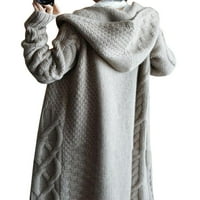 Springttc жени с дълъг ръкав отворен преден качулка с изкривен плетен пуловер