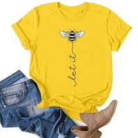 Ризи за жени модерни графични удобни пчелни фестивални ризи за печат около врата с къс ръкав тий туника blouse върхове