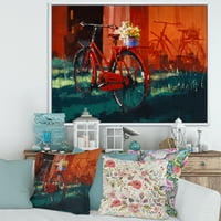 Дизайнарт 'Червено Реколта Велосипед С Цветя Кофа' Реколта Рамкирани Платно Стена Изкуство Печат