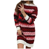 Жени с дълъг ръкав Геометричен печат Плестищ пуловер Небрежна мини рокля