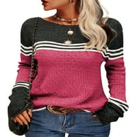 Пуловери за жени цветен блок райета модерни пуловери за пуловери Небрежни тънки монтирани трикотажни дрехи Шерми