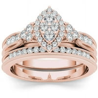 Карат Т. У. диамант Маркиза клъстер 10кт Розово злато годежен пръстен комплект