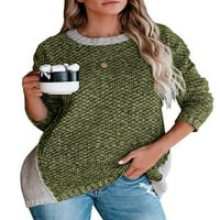 Uerlsty жени Colorblock кръгла шия дълъг ръкав смесена вълна ежедневно плетен пуловер