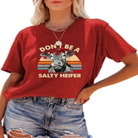 Колиша дами тениска с къси ръкави тениска екипаж на врата летни върхове дишащо плажно писмо отпечатано пуловер червен m