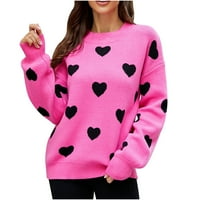 Женски пуловери пуловери с дълъг ръкав Crewneck Сладък сърдечен плетен небрежен пуловер