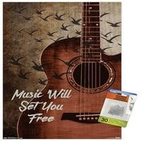 Музиката ще ви настрои безплатен плакат за стена с дървена магнитна рамка, 22.375 34