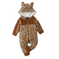 Комплекти за дрехи за малки деца Разчистване на детето бебета момчета момичета леопардови плюшени сладки мечки уши зима дебел